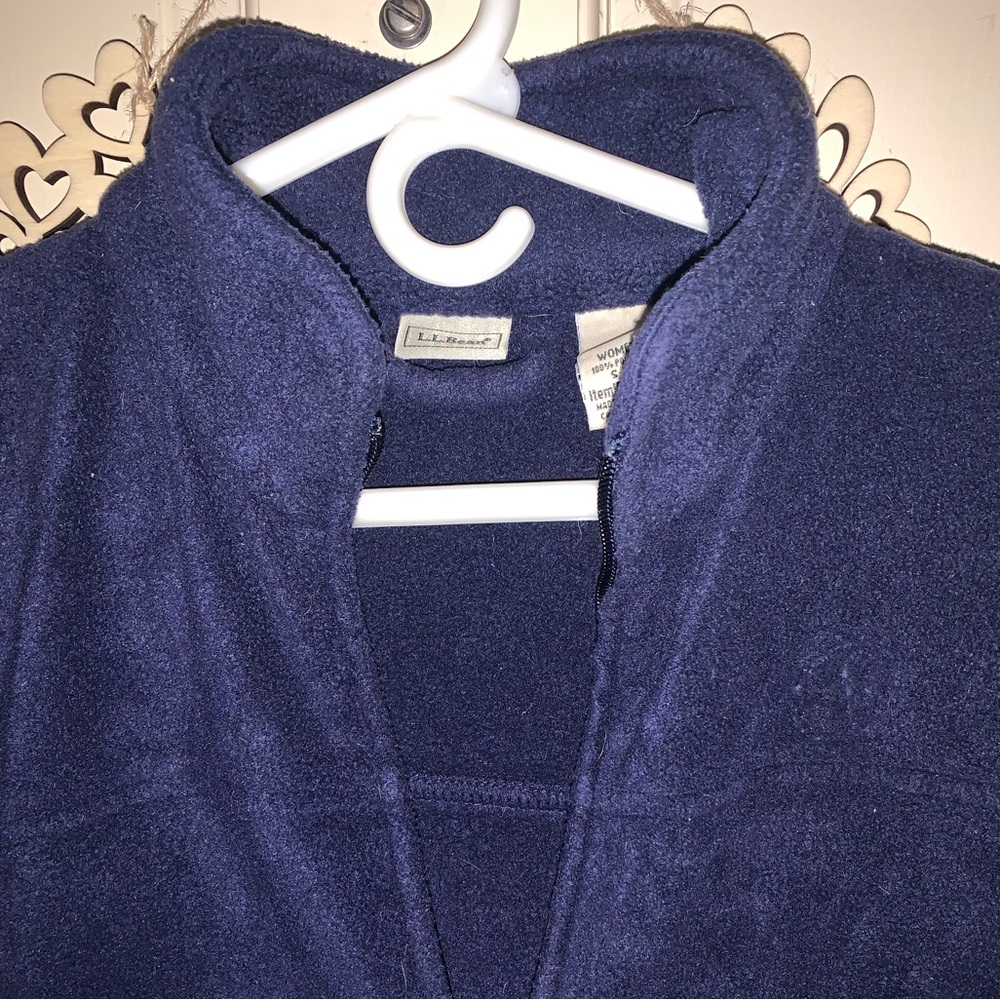 LL Bean Fleece Robe Zip Up Front Navy S-PET